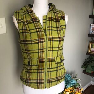 Mossimo lime green plaid hooded flannel vest